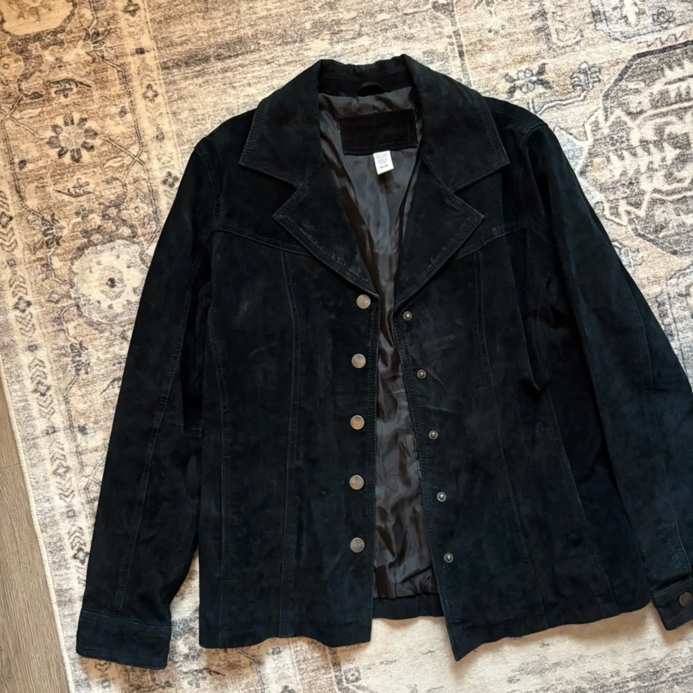 Vintage Y2K 90s leather suede black jacket size M carolyn bessette